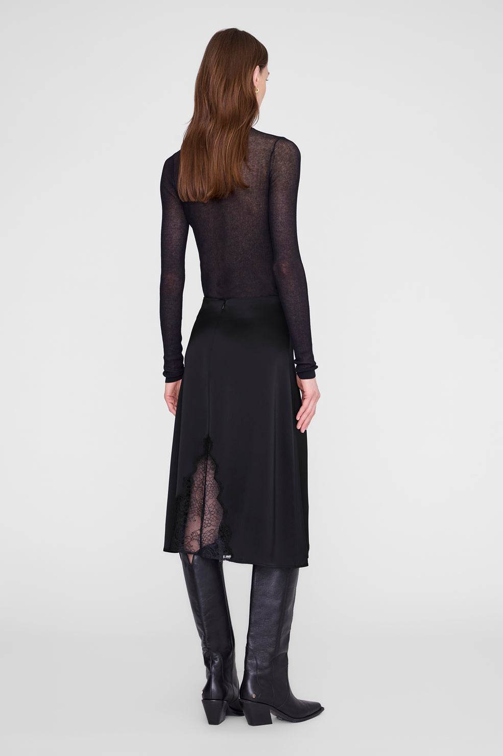Anine Bing Malou Skirt in Black And Black Lace - detail view