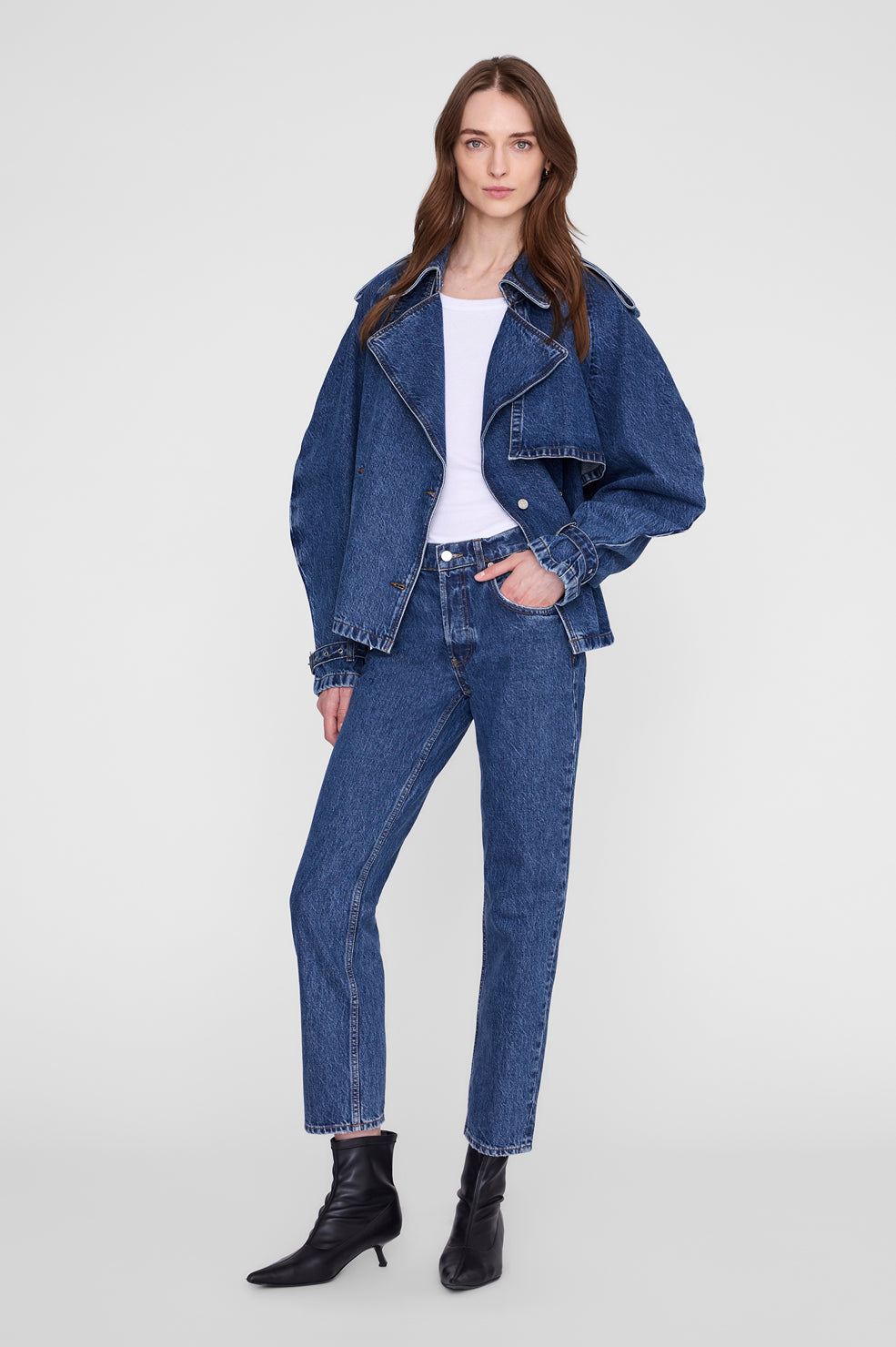 Anine Bing Pascale Trench in Clean Indigo - styled look