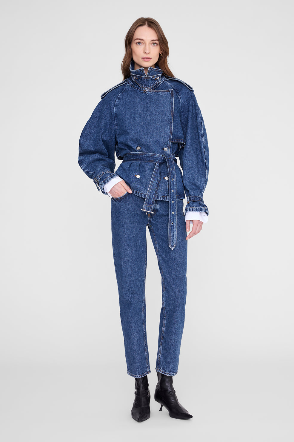 Anine Bing Pascale Trench in Clean Indigo - side view