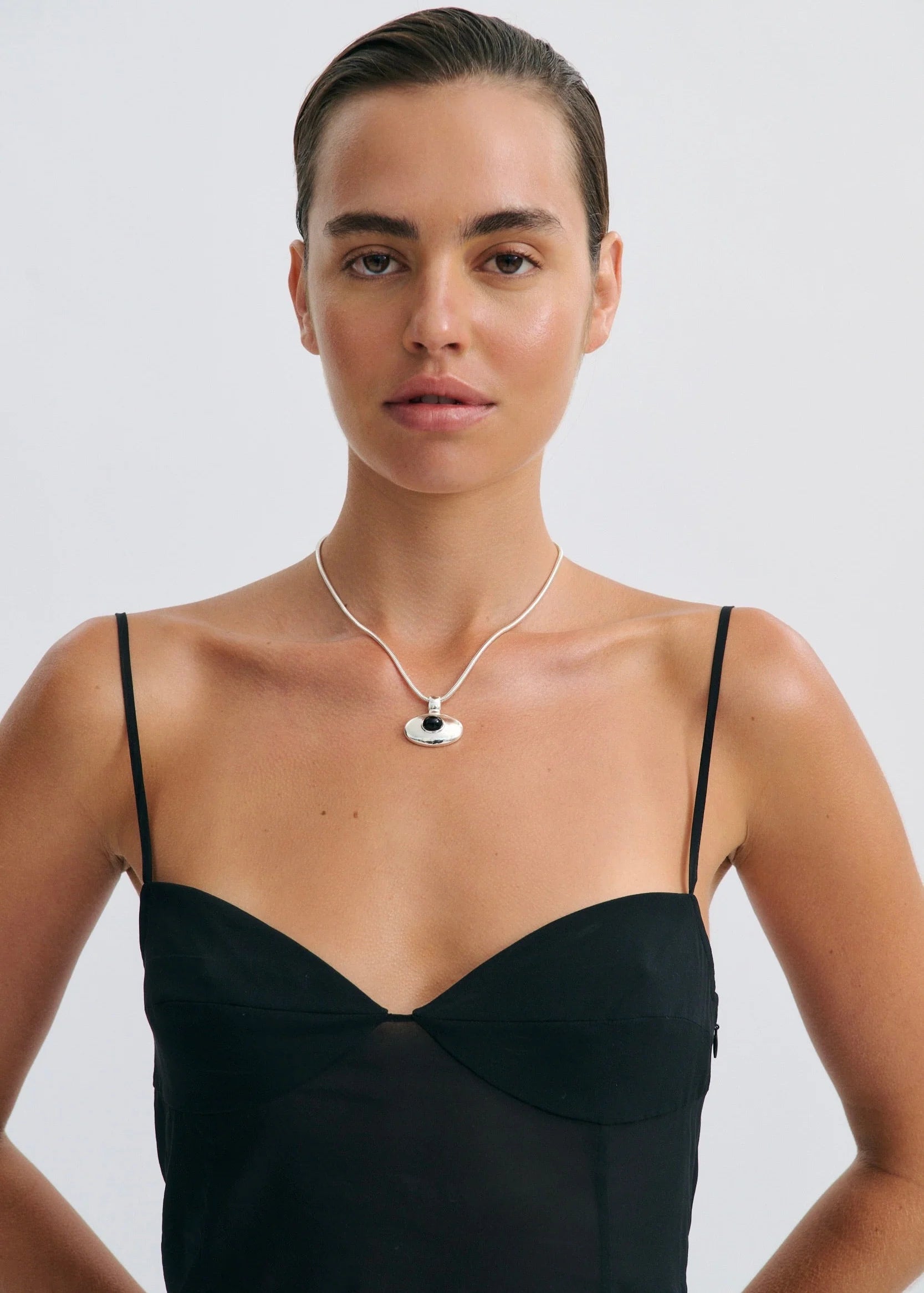 Anna Rossi Ada Pendant Necklace in Rhodium Silver - side view