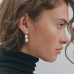 Anna Rossi Double Drop Pearl Earring in Rhodium Silver and Pearl