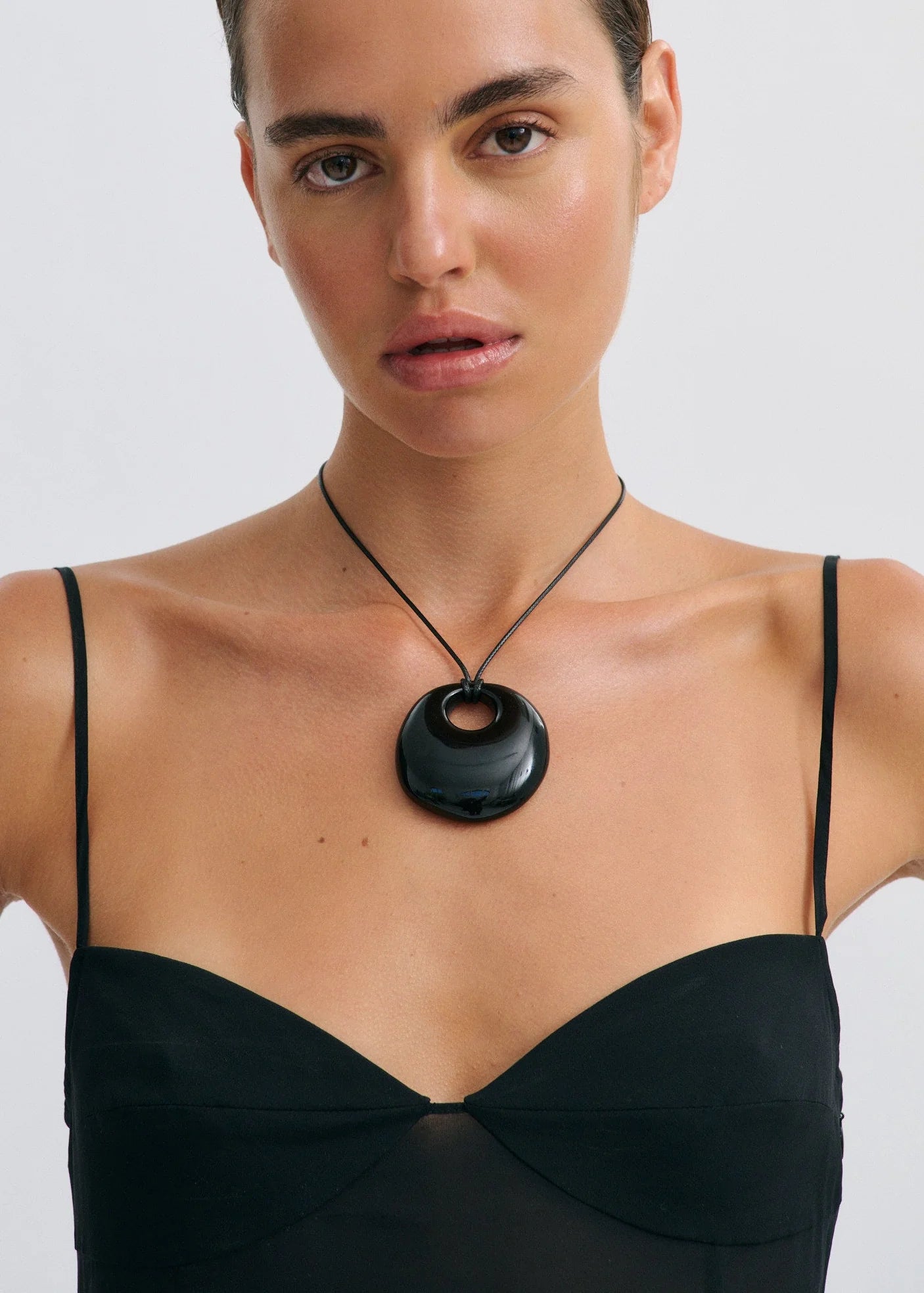 Anna Rossi Raina Pendant Necklace in Black - side view