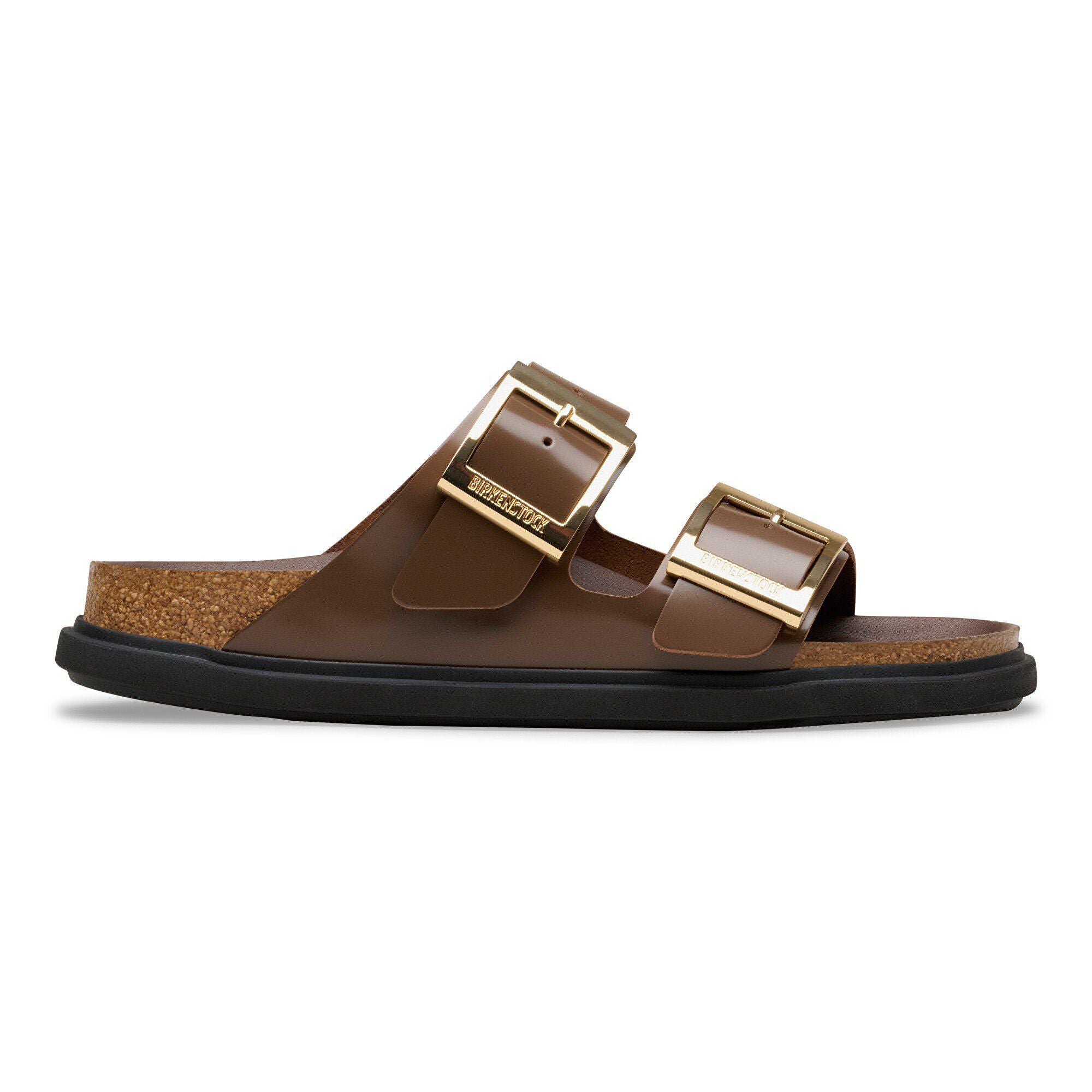 Birkenstock Arizona Droplet Buckle High Shine Sandal in Carafe Patent Narrow - detail view