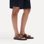 Birkenstock Arizona Droplet Buckle High Shine Sandal in Carafe Patent Narrow - close up