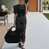 Artclub Florentine Lace Midi Skirt in Noir