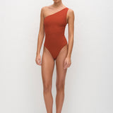 Matteau Asymmetric Maillot in Tomato Crinkle
