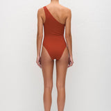 Matteau Asymmetric Maillot in Tomato Crinkle