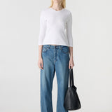 Bassike 3/4 Slv V-Neck T-Shirt in White