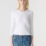 Bassike 3/4 Slv V-Neck T-Shirt in White - side view