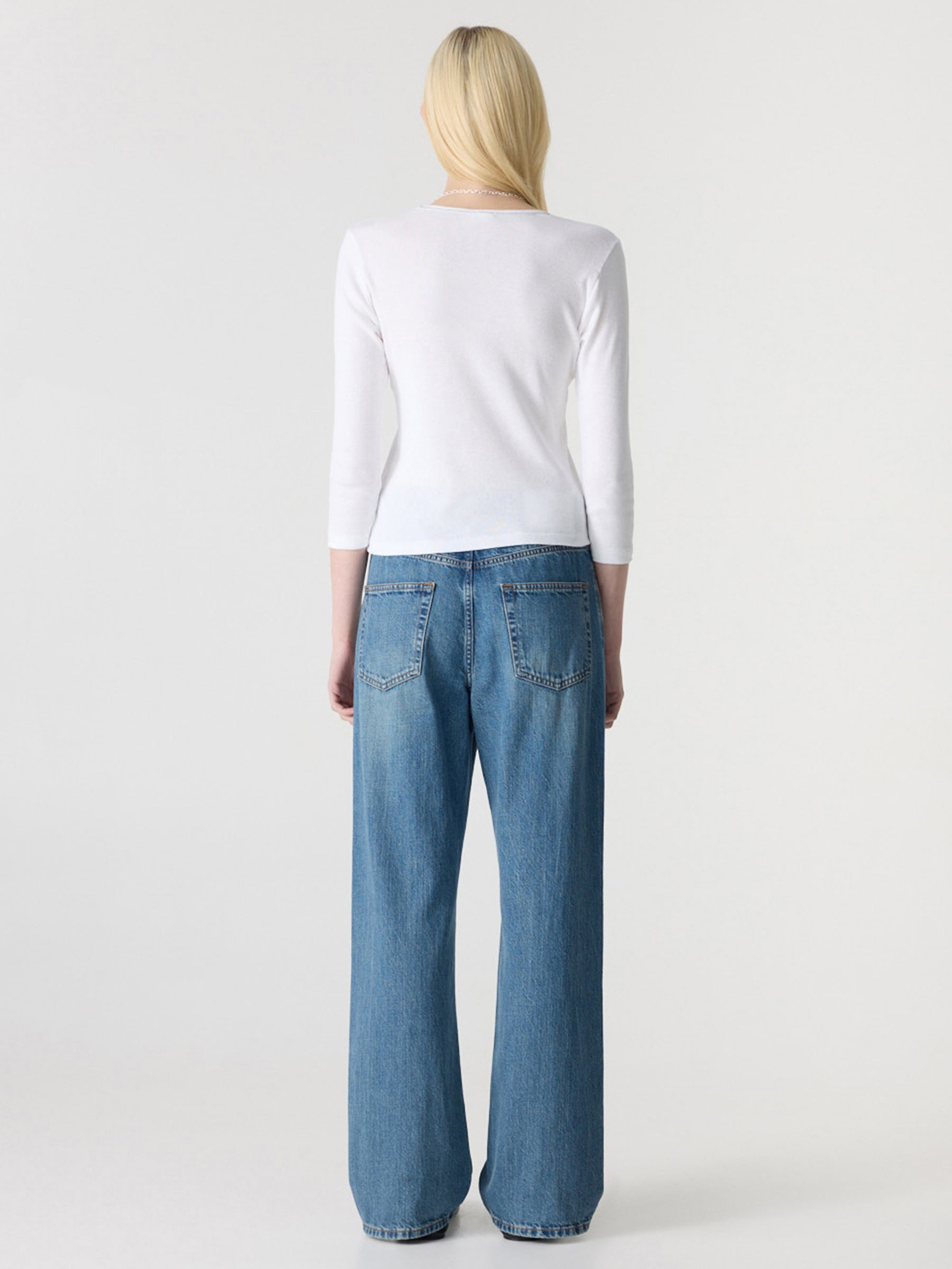 Bassike 3/4 Slv V-Neck T-Shirt in White - styled look