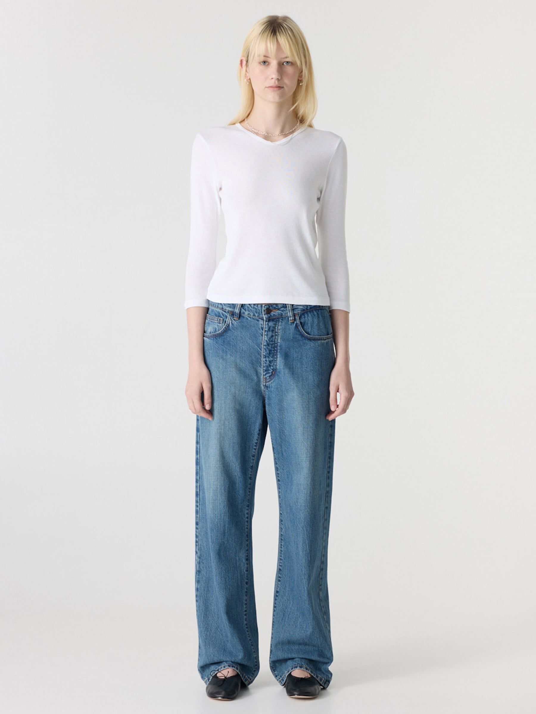 Bassike 3/4 Slv V-Neck T-Shirt in White - outfit inspiration