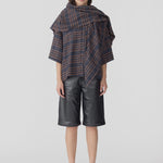 Bassike Texture Check Scarf in Brown and Ink Check