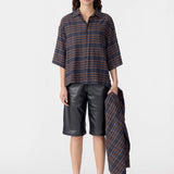 Bassike Texture Check Scarf in Brown and Ink Check
