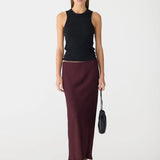 Bassike Fine Silk Slip Skirt in Burgundy