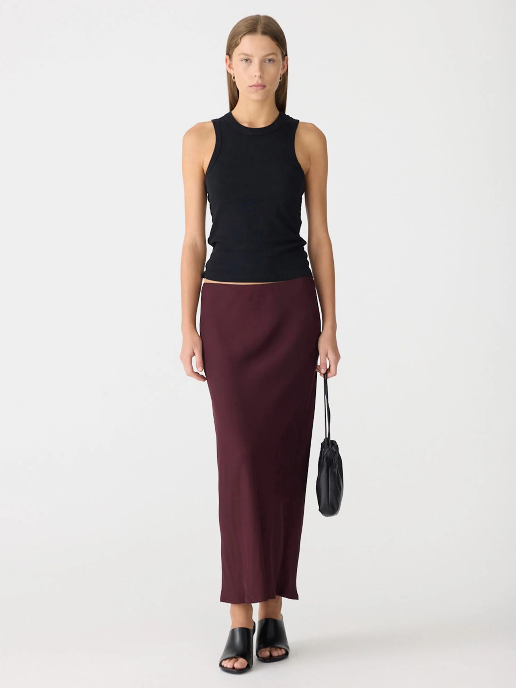 Bassike Fine Silk Slip Skirt in Burgundy
