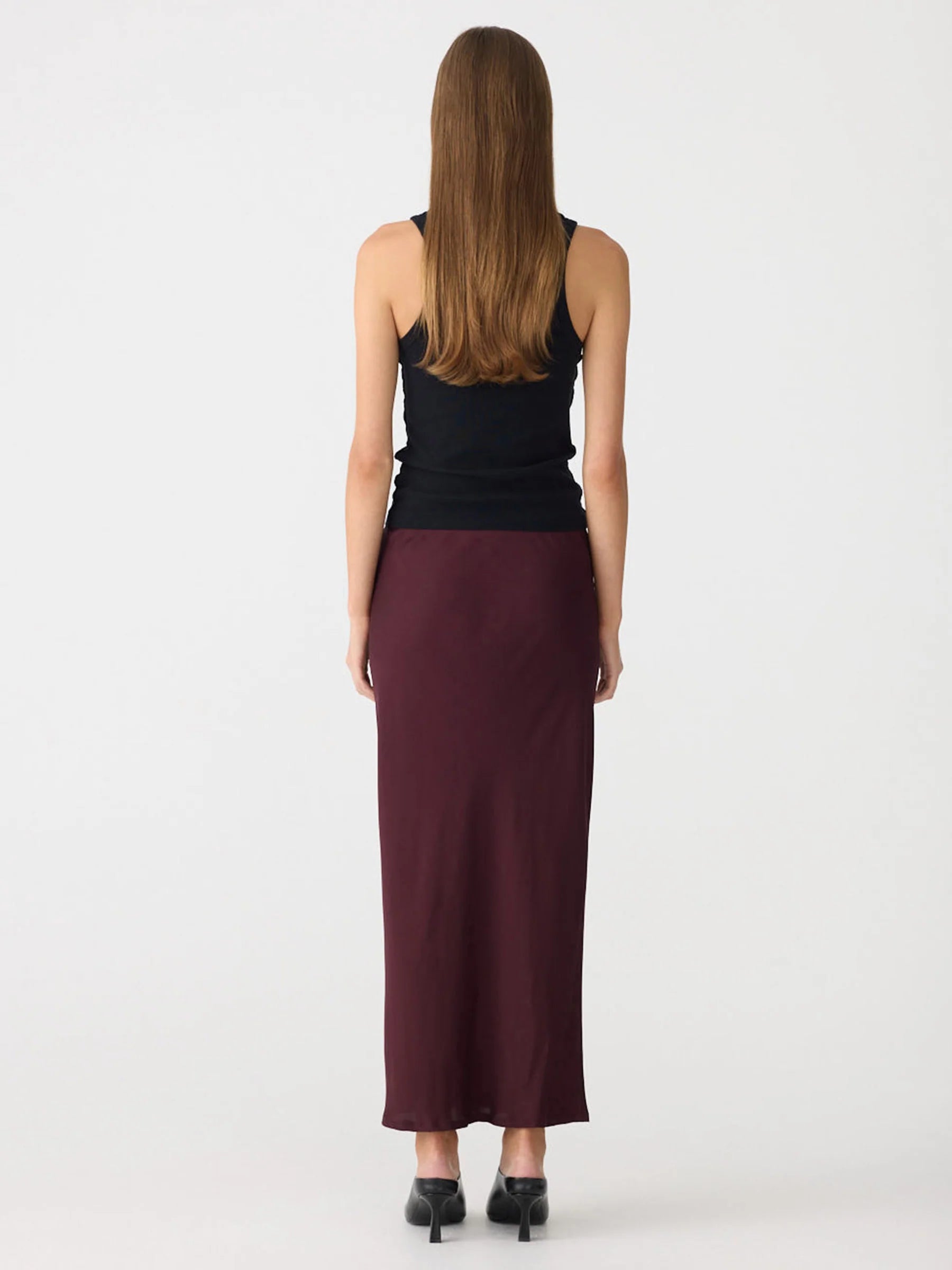 Bassike Fine Silk Slip Skirt in Burgundy