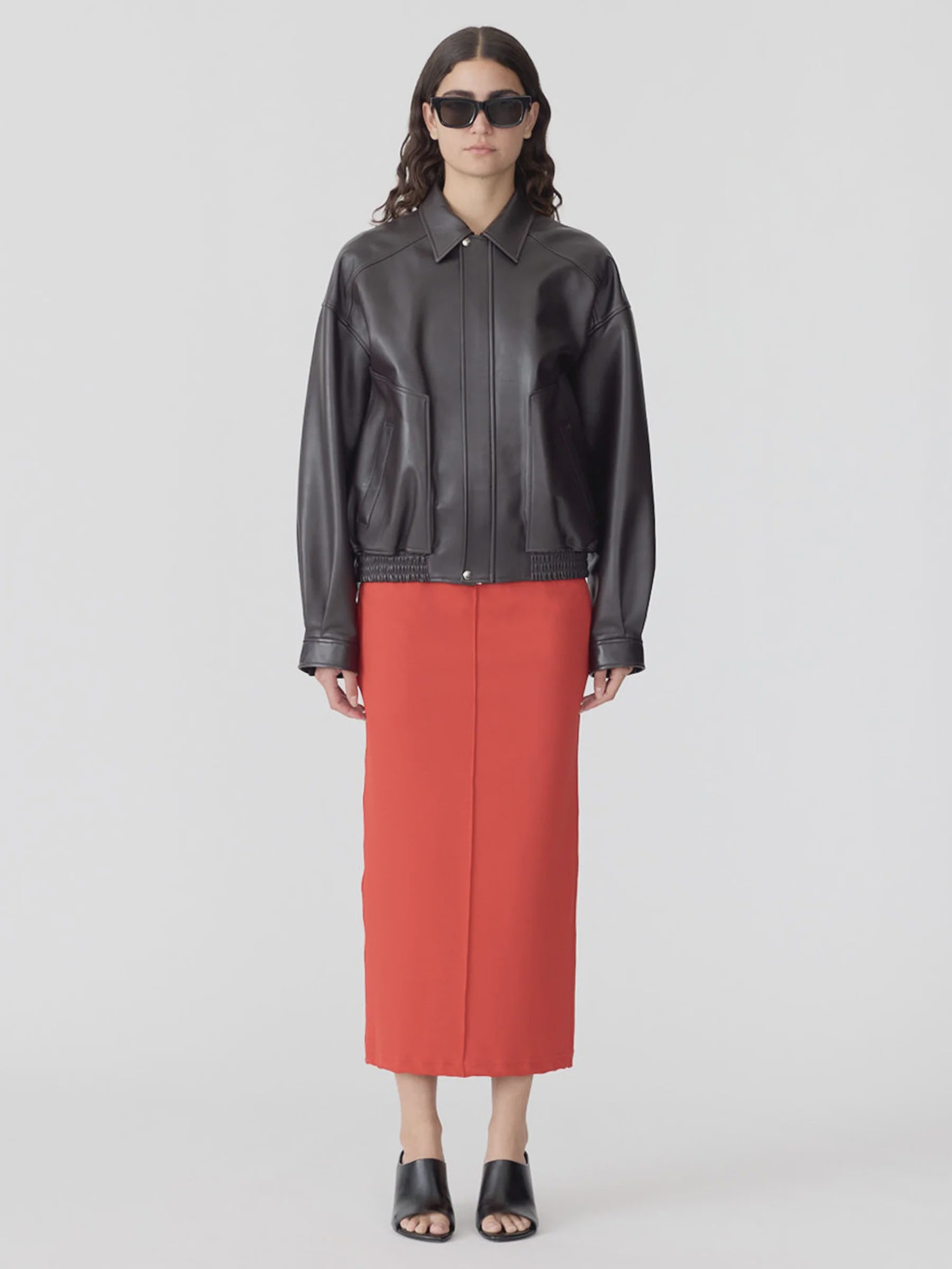 Bassike Western Leather Jacket in Carob