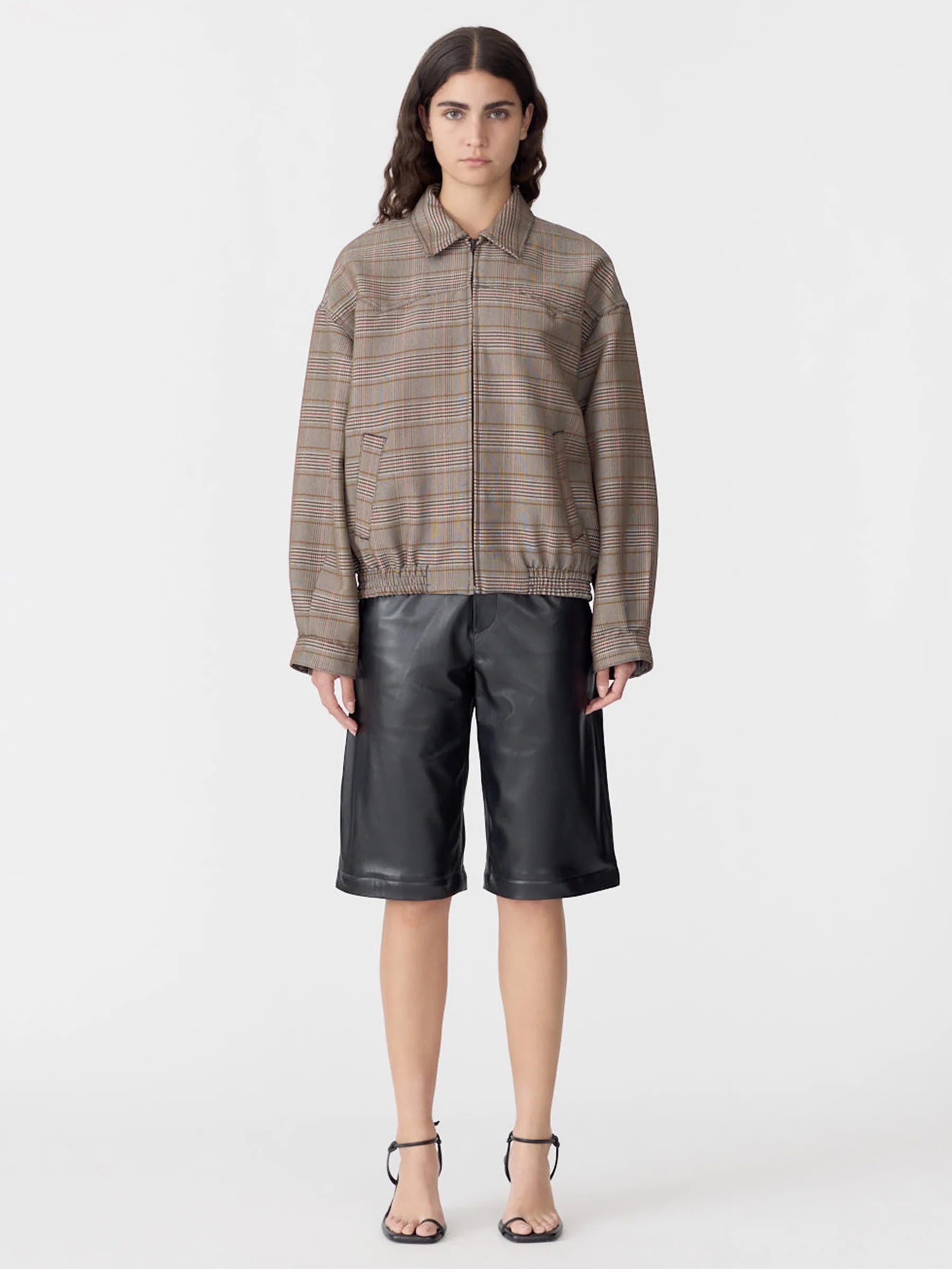 Bassike Western Check Jacket in Tan and Orange - side view