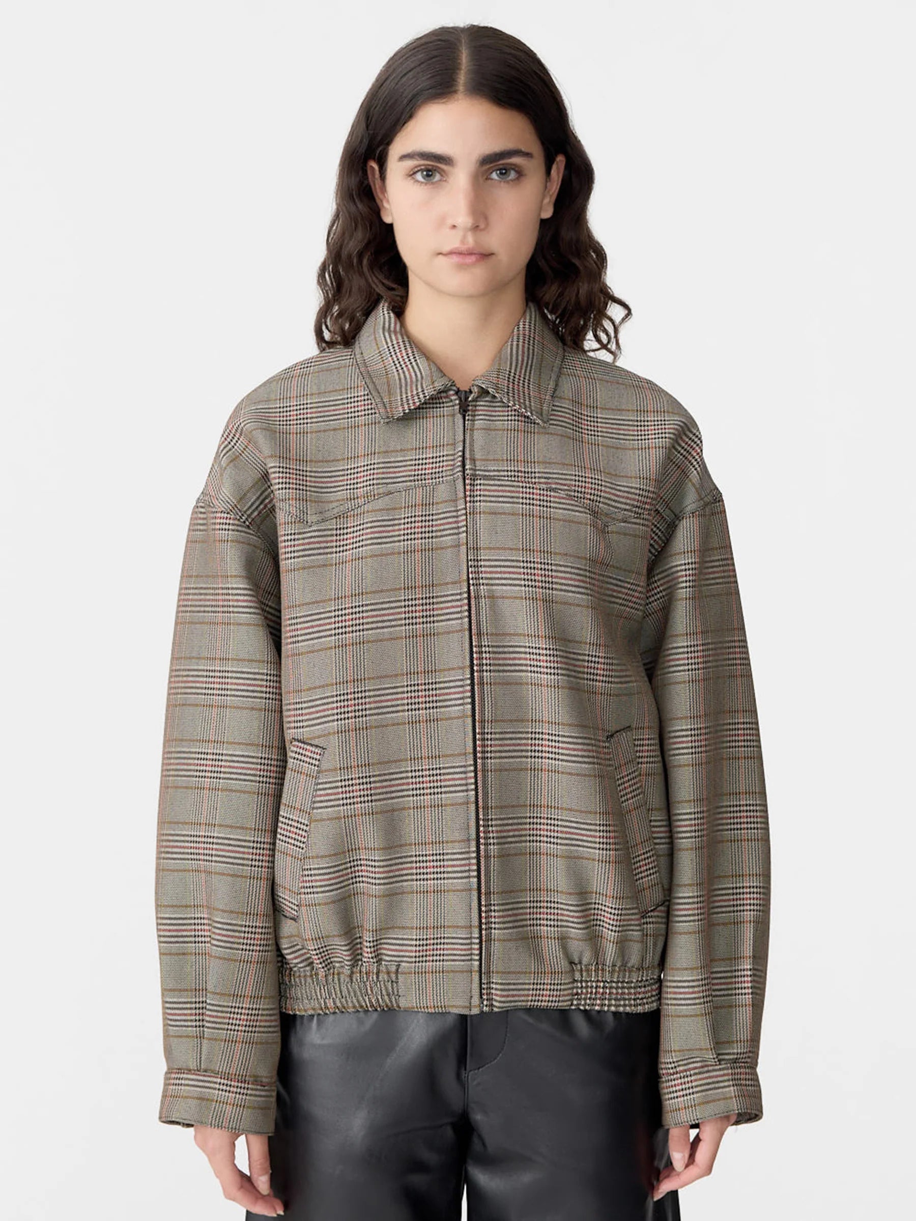Bassike Western Check Jacket in Tan and Orange - detail view