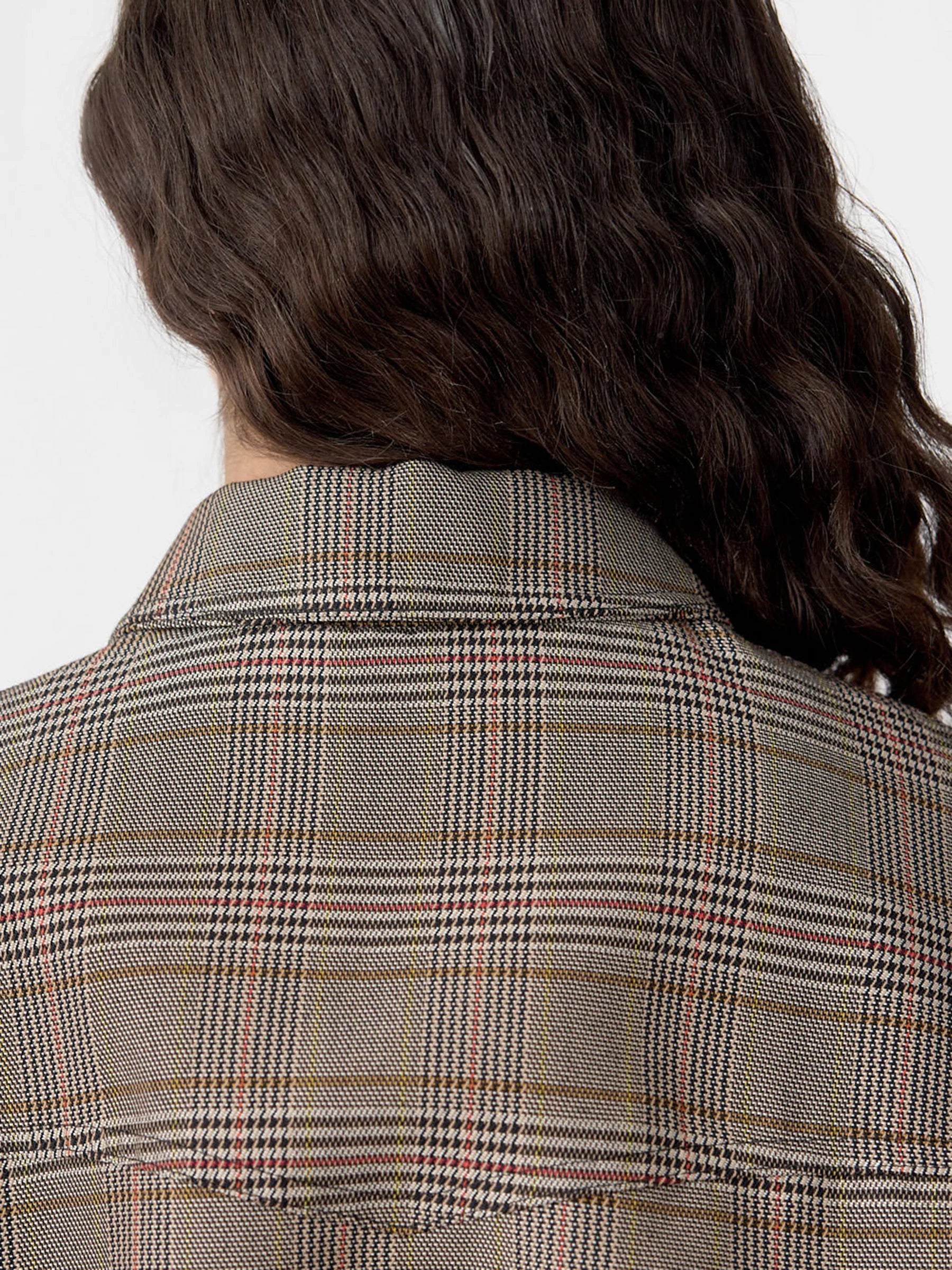 Bassike Western Check Jacket in Tan and Orange - close up