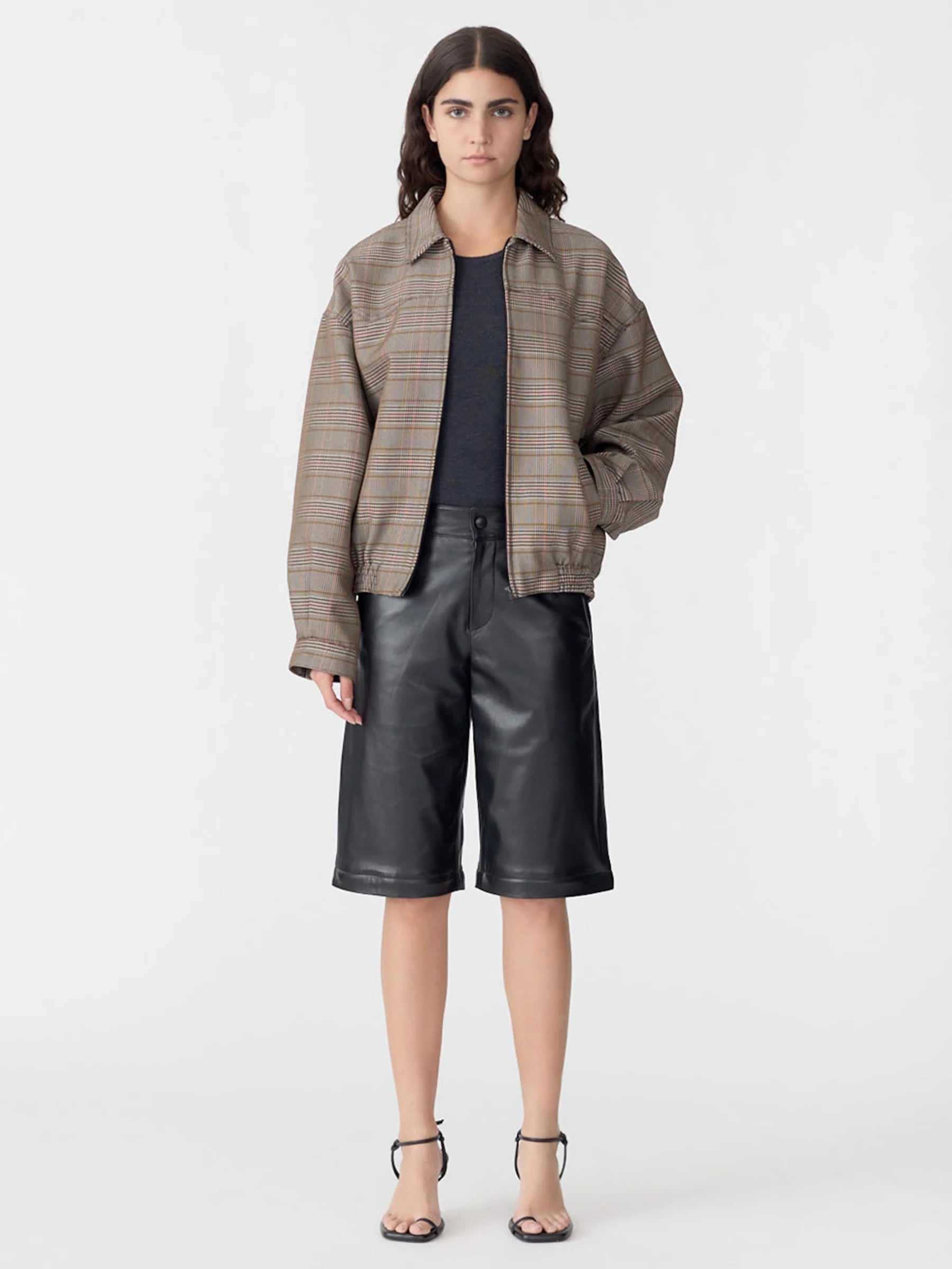 Bassike Western Check Jacket in Tan and Orange - close up