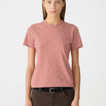Bassike Stripe Heritage T-Shirt in Red and Natural and Olive