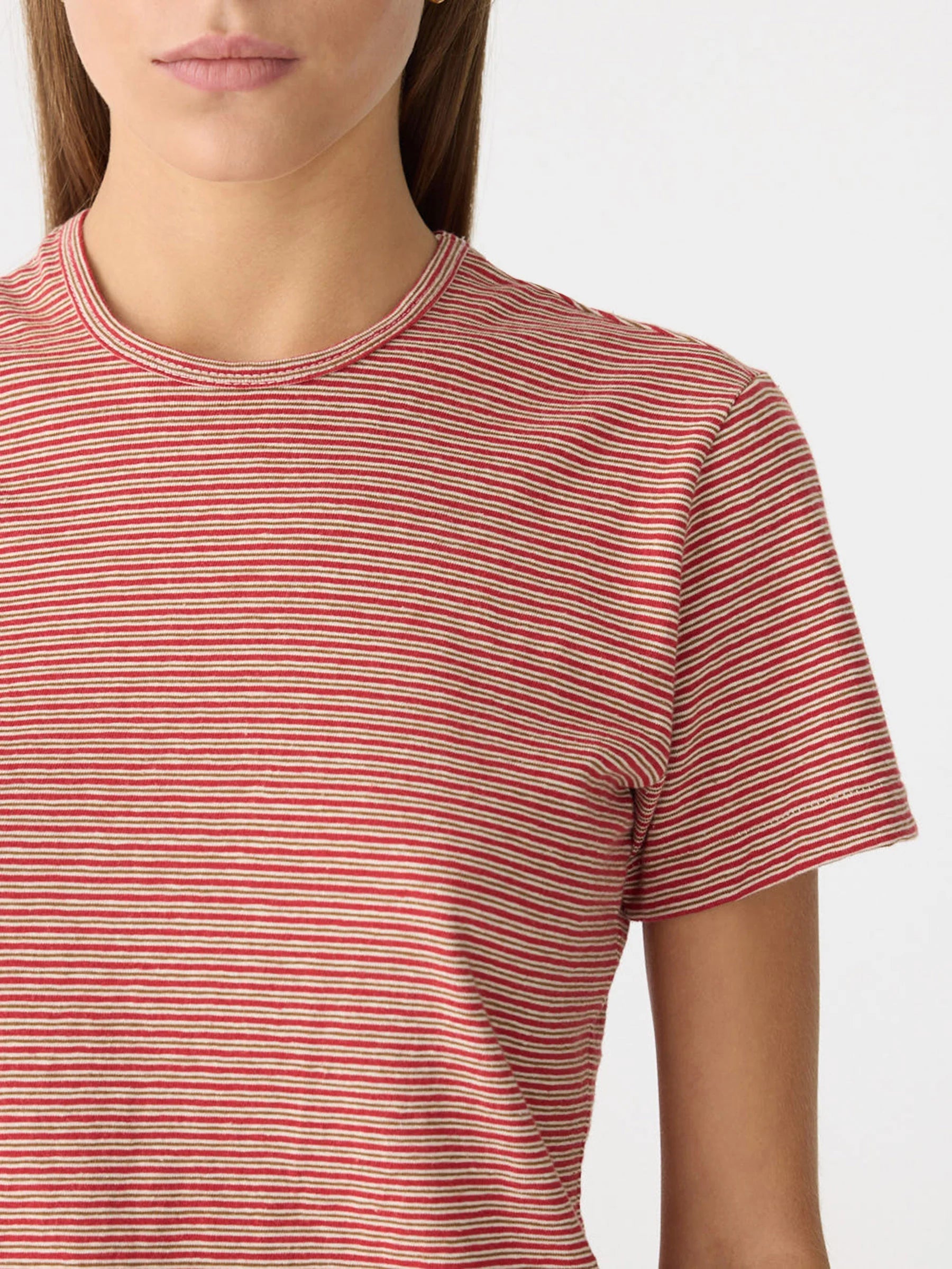 Bassike Stripe Heritage T-Shirt in Red and Natural and Olive