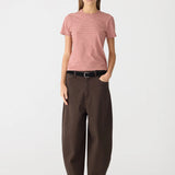 Bassike Stripe Heritage T-Shirt in Red and Natural and Olive