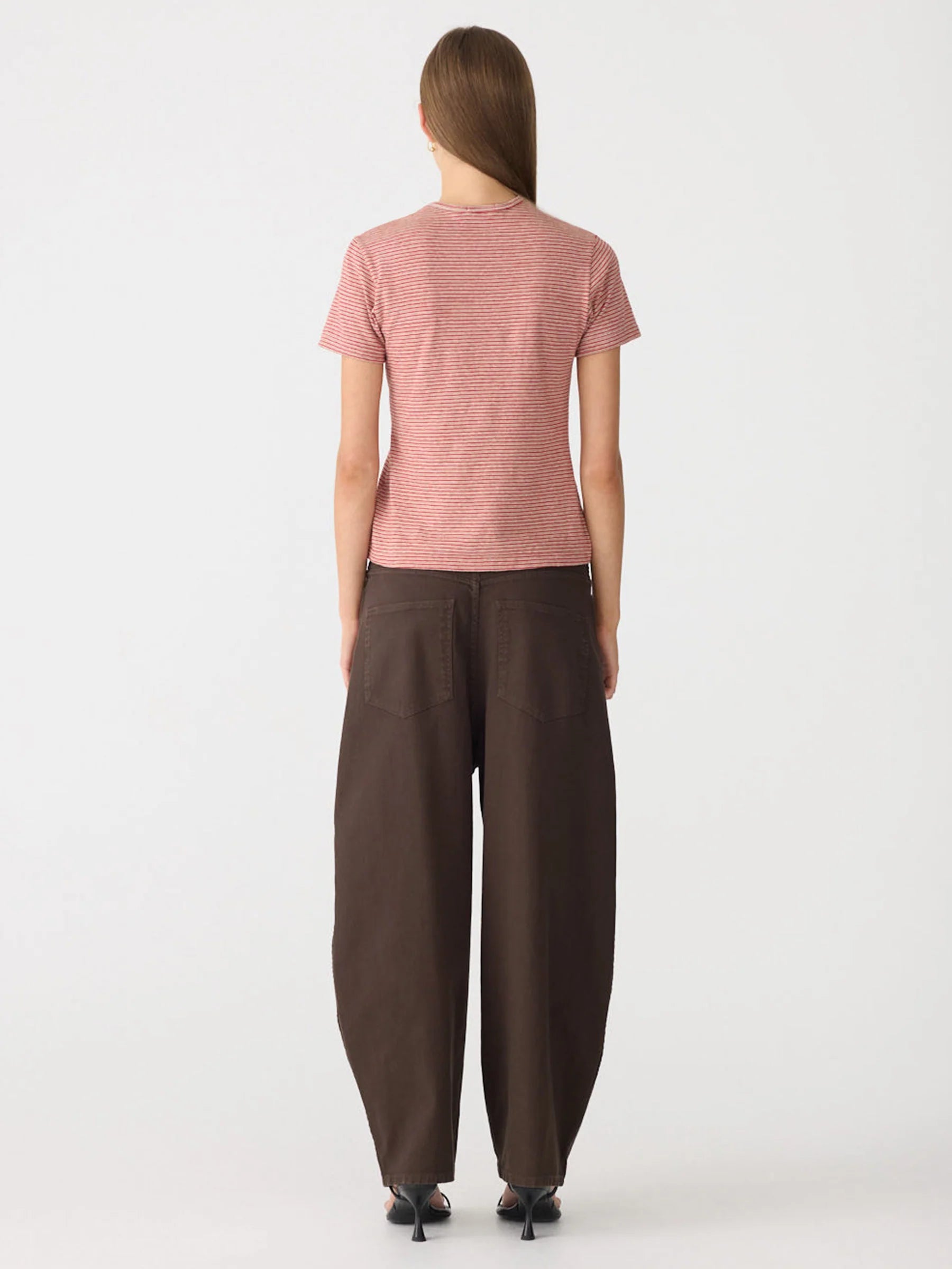 Bassike Stripe Heritage T-Shirt in Red and Natural and Olive
