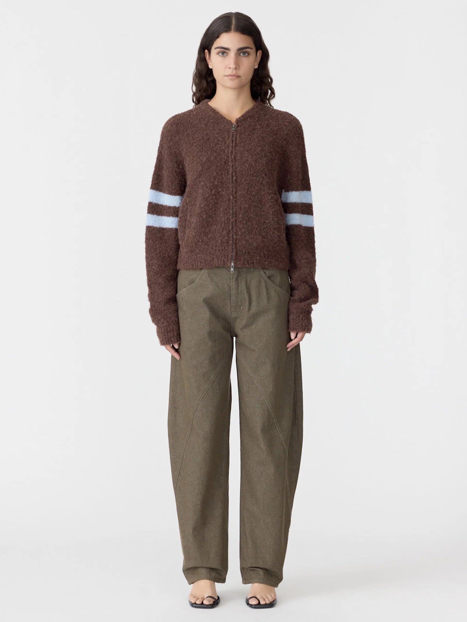 Bassike Wool Alpaca Zip Up Knit in Cinnamon