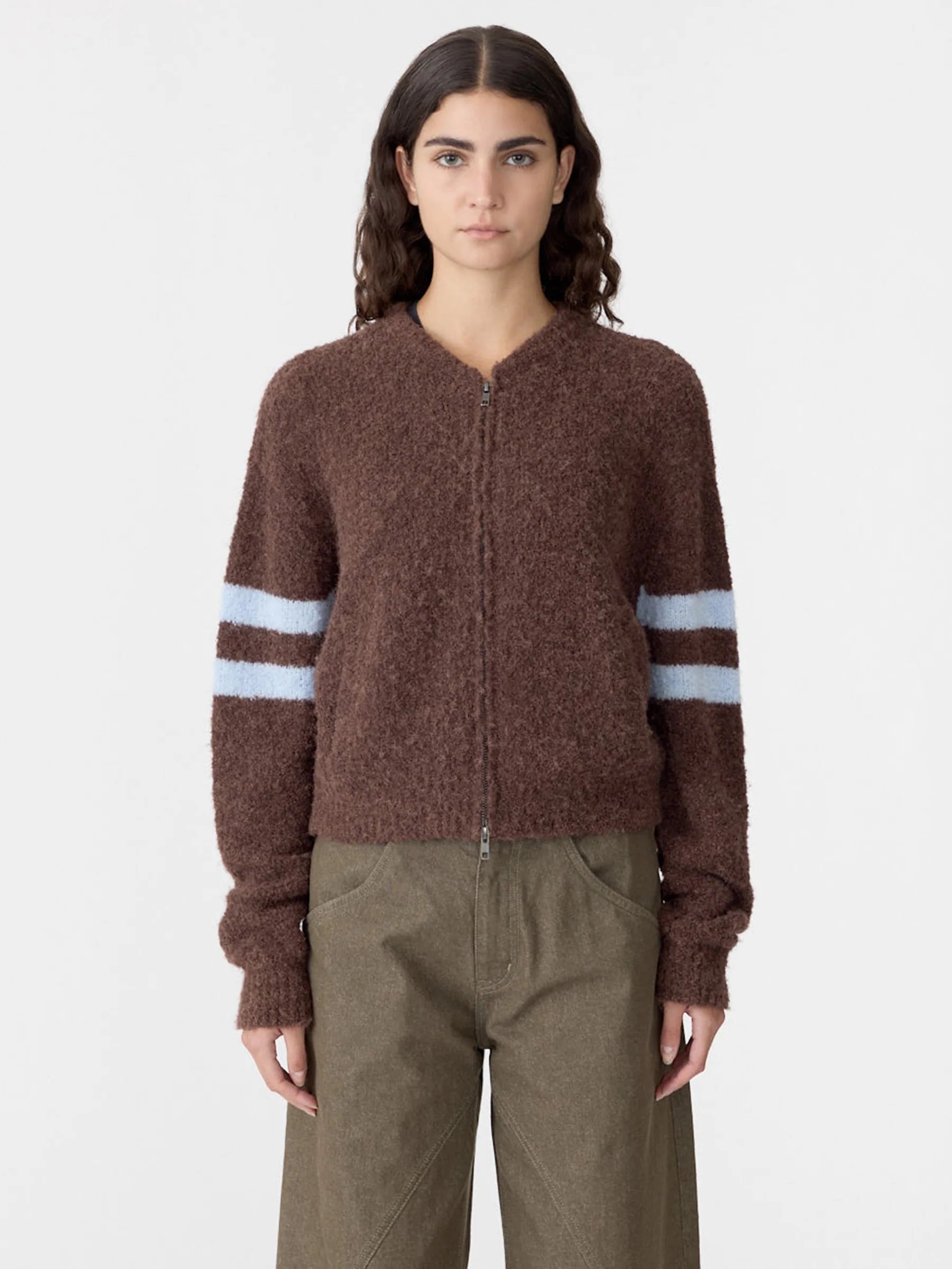 Bassike Wool Alpaca Zip Up Knit in Cinnamon