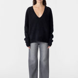 Bassike Deep V Textured Knit in Black