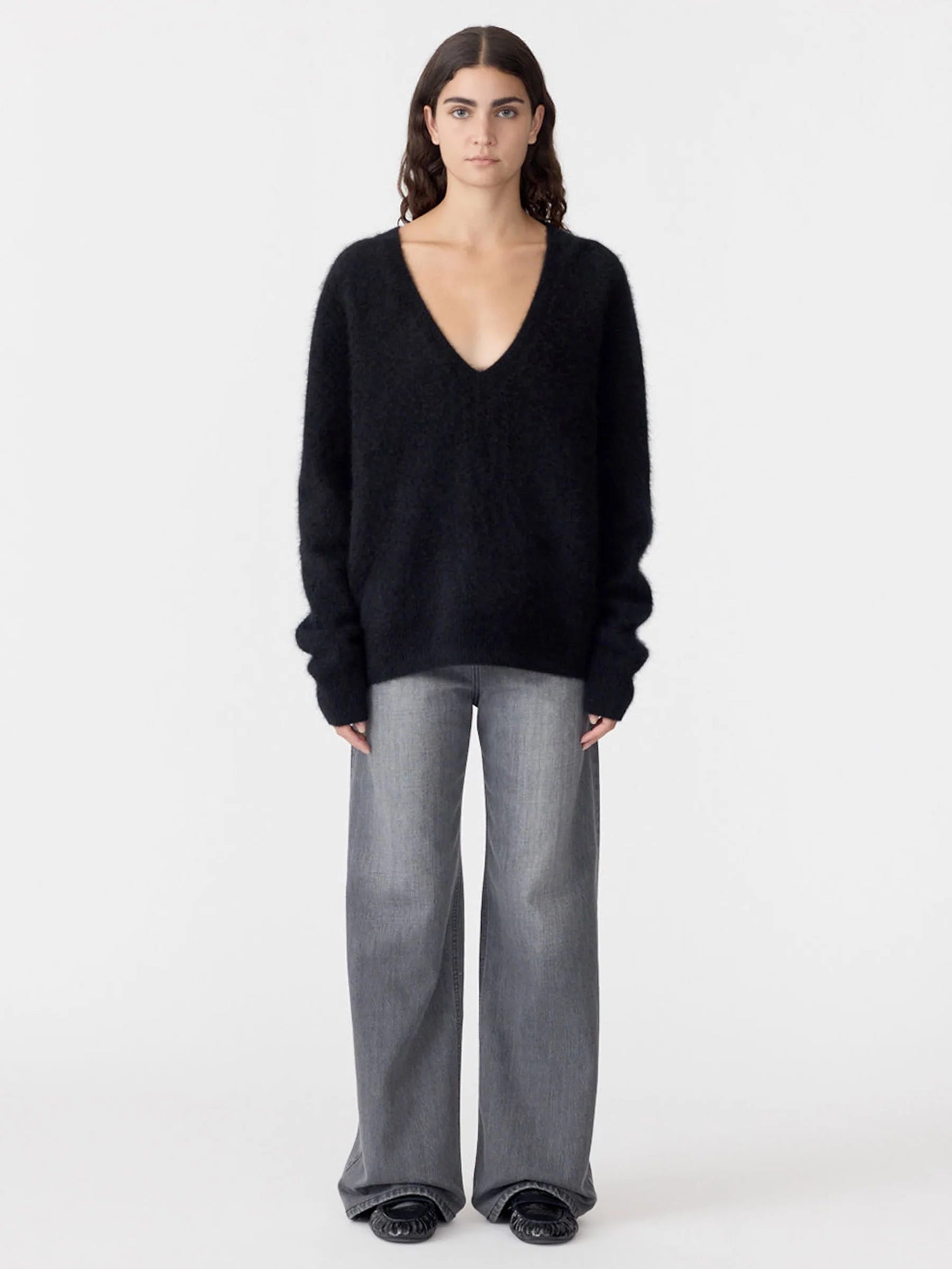 Bassike Deep V Textured Knit in Black