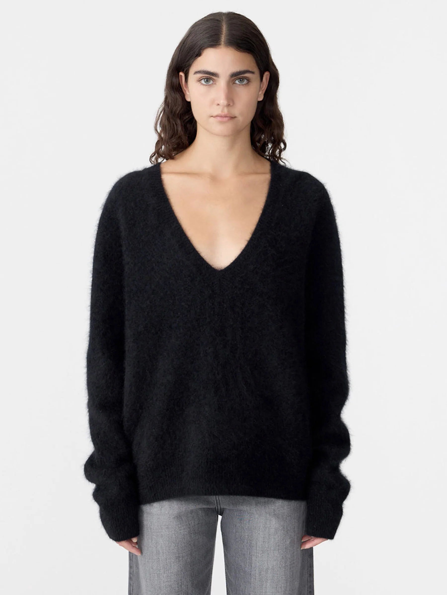 Bassike Deep V Textured Knit in Black