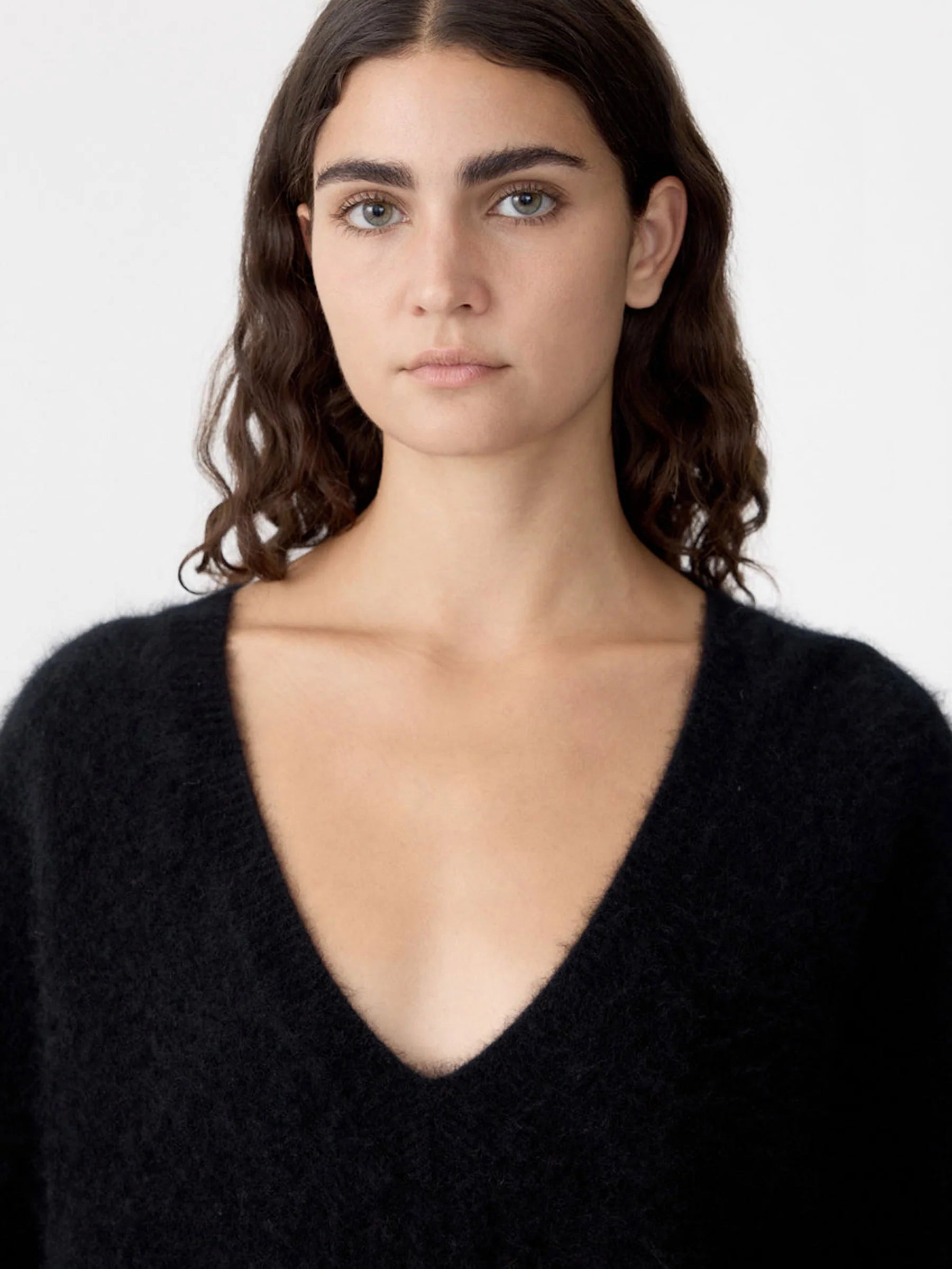 Bassike Deep V Textured Knit in Black