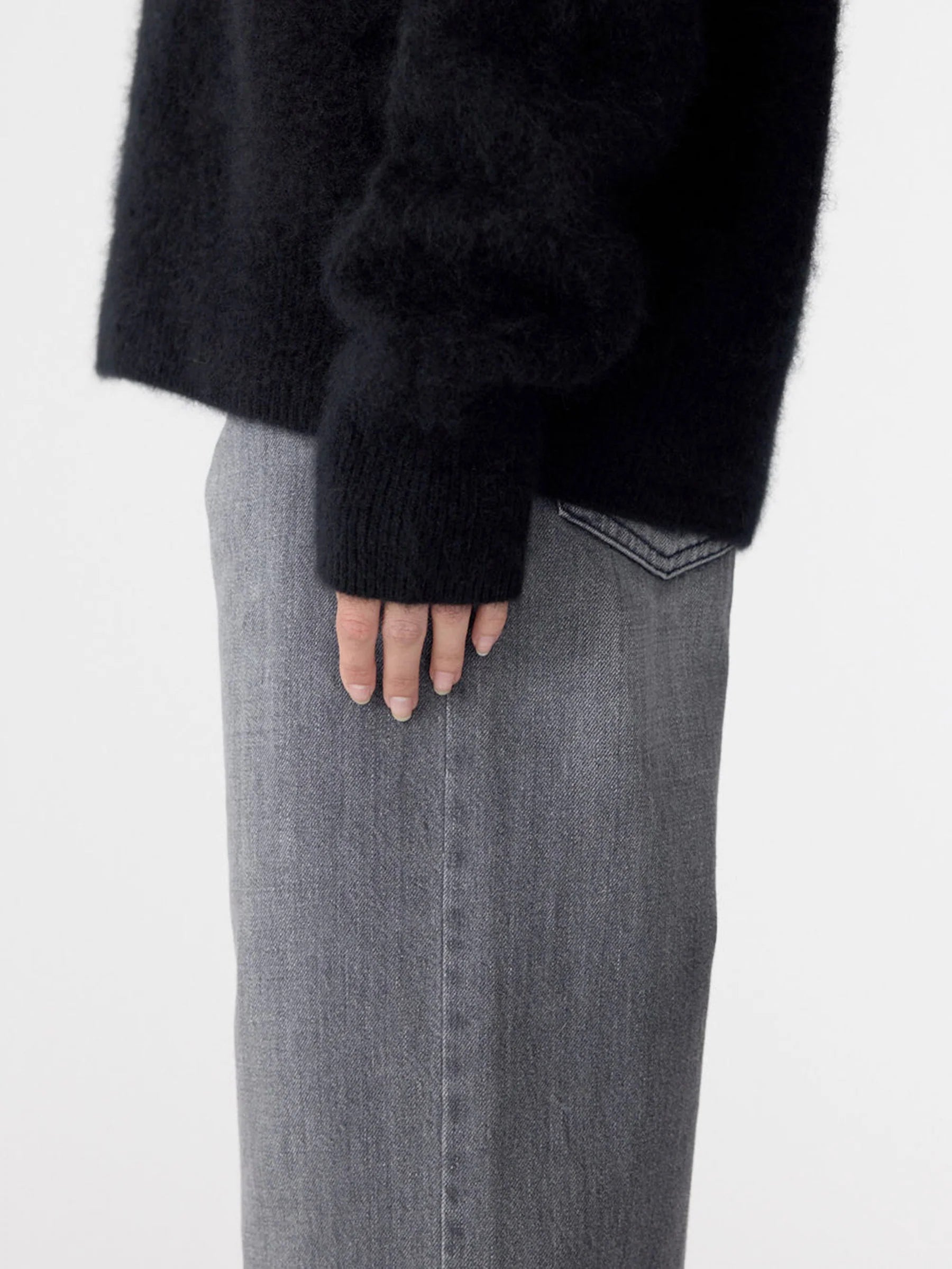 Bassike Deep V Textured Knit in Black