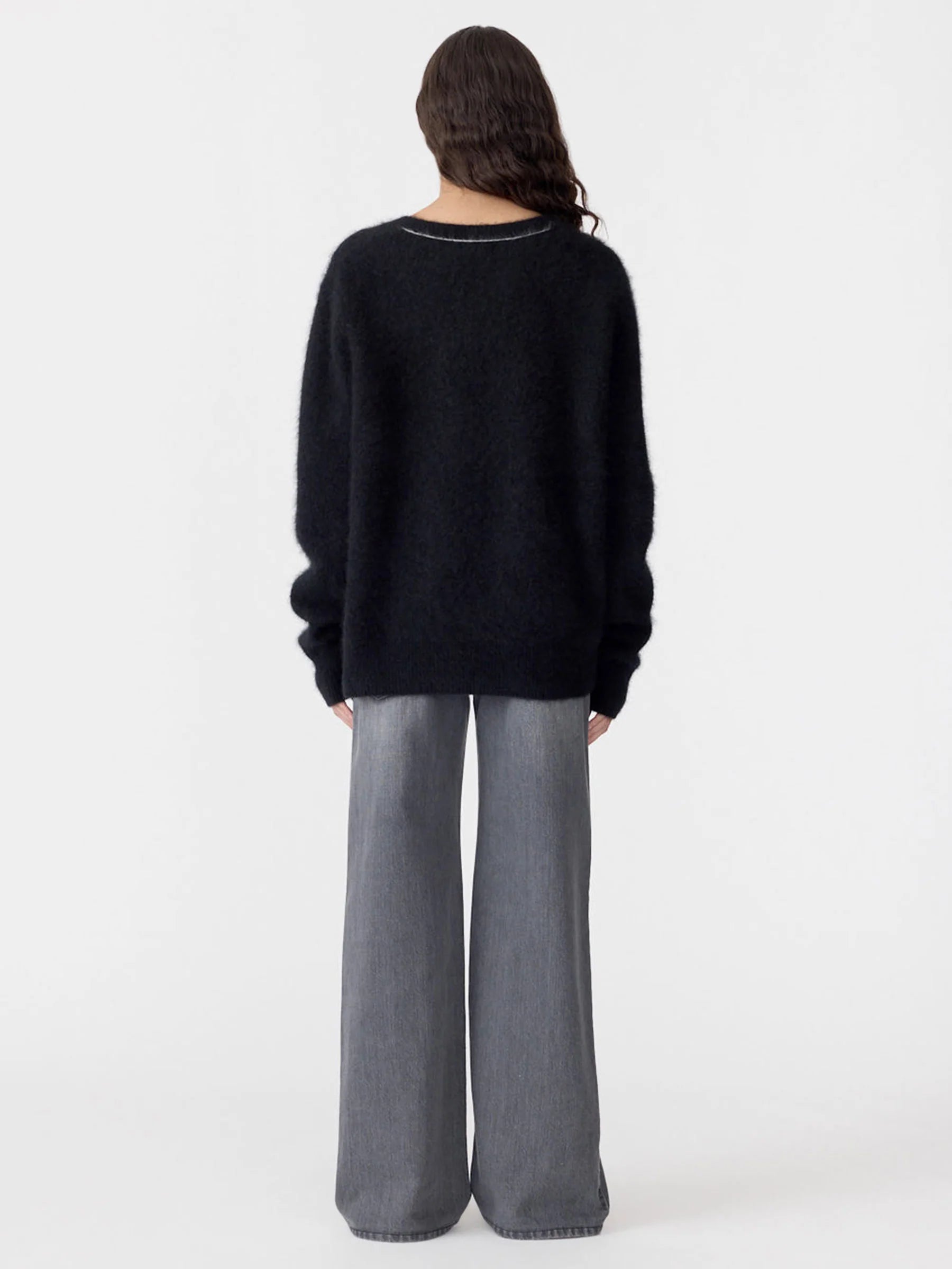 Bassike Deep V Textured Knit in Black
