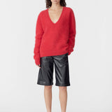 Bassike Deep V Textured Knit in Red