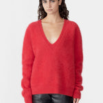 Bassike Deep V Textured Knit in Red