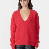 Bassike Deep V Textured Knit in Red
