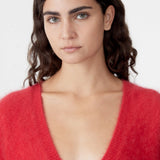 Bassike Deep V Textured Knit in Red