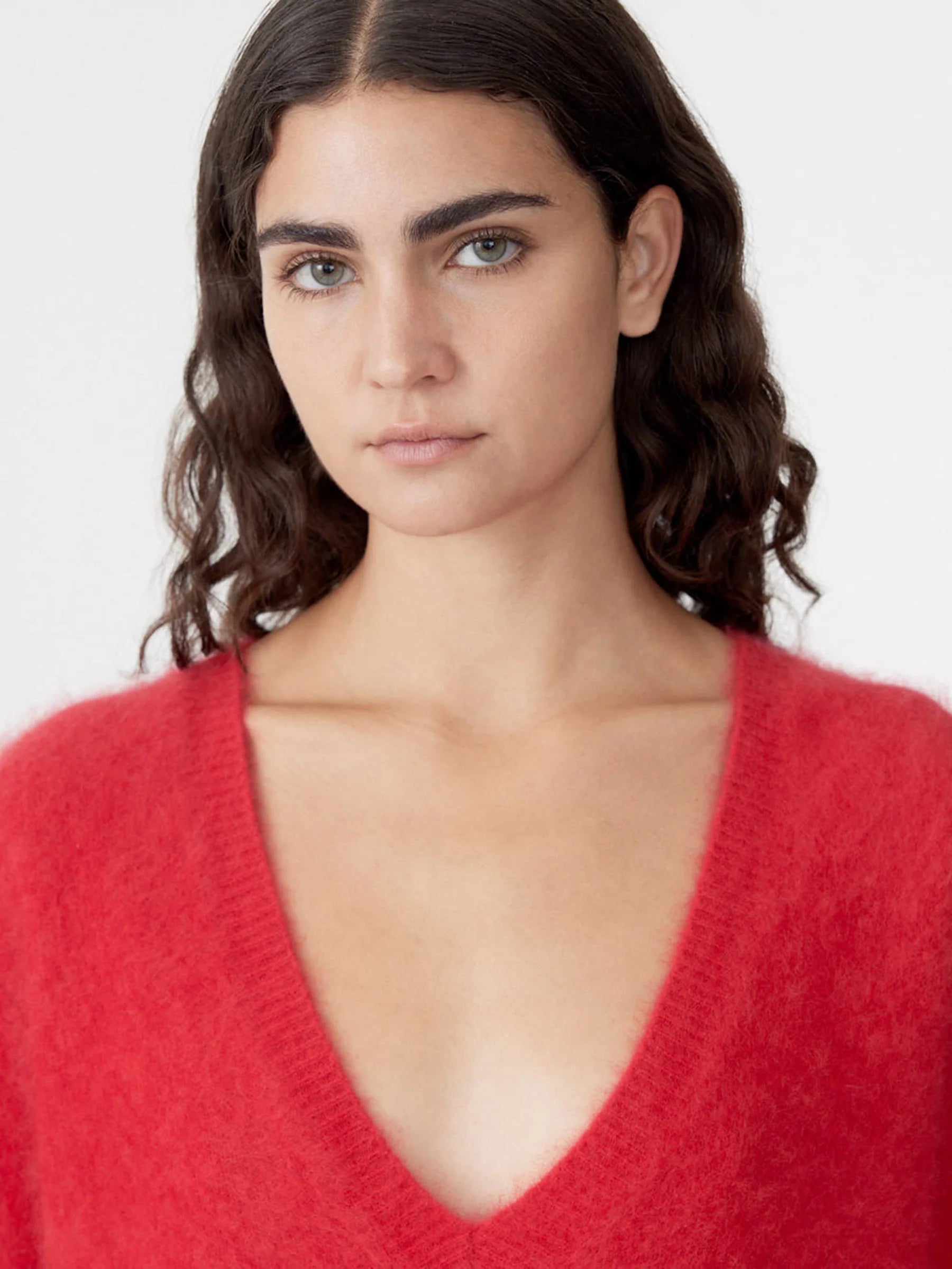 Bassike Deep V Textured Knit in Red