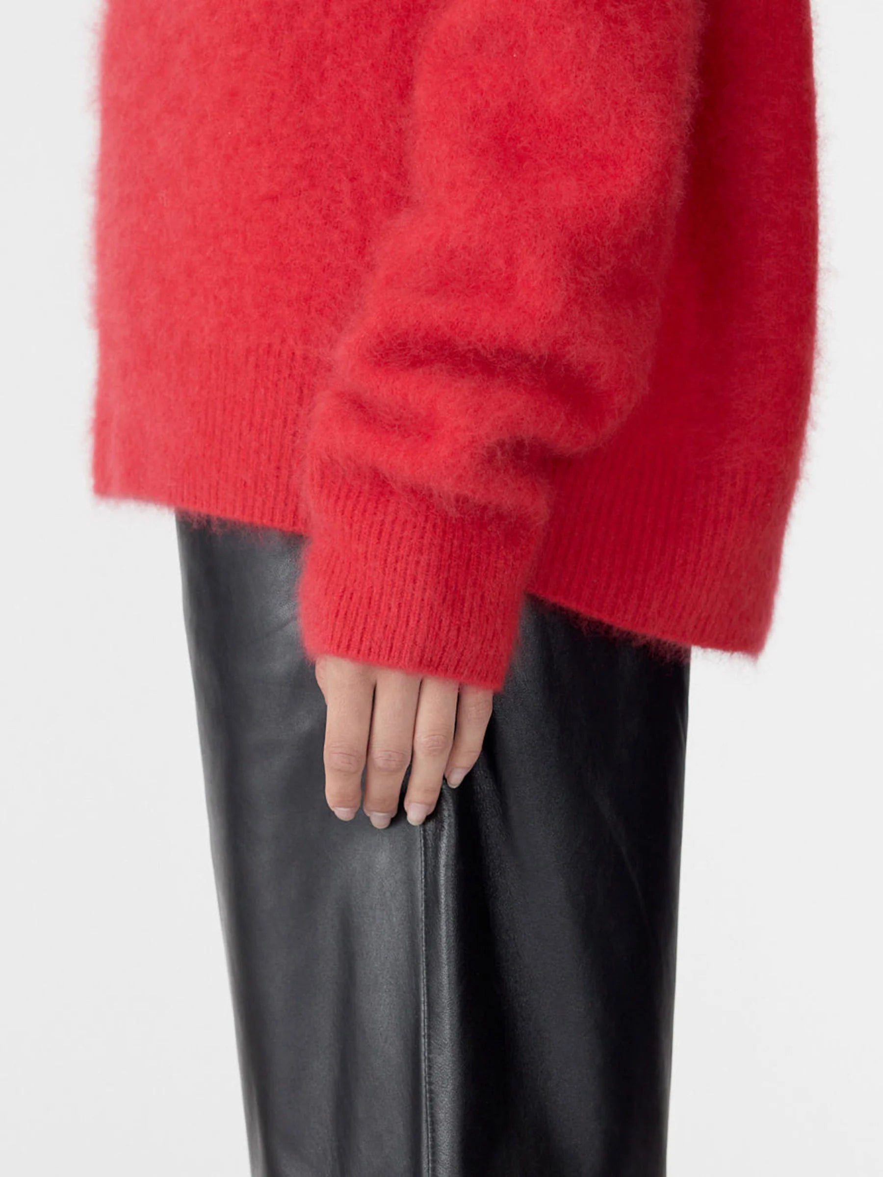 Bassike Deep V Textured Knit in Red