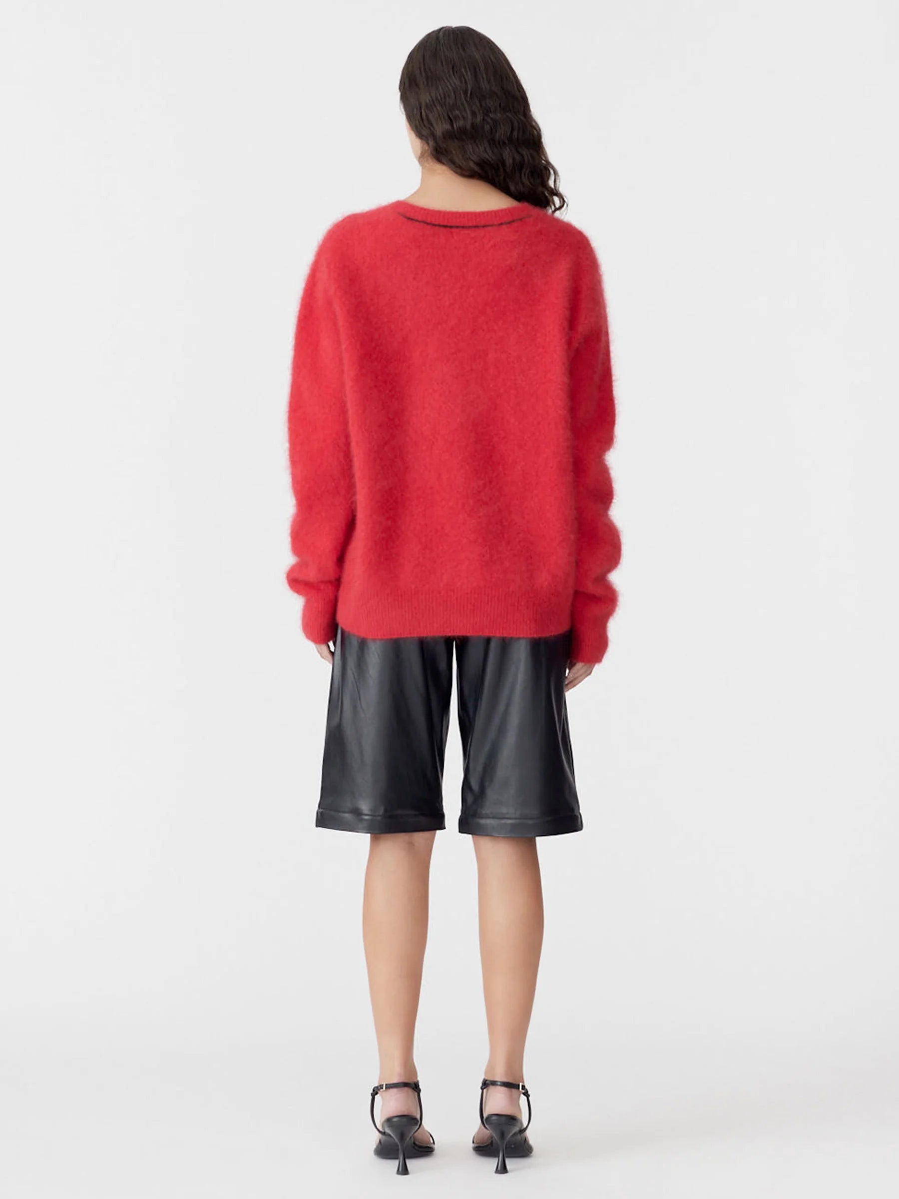 Bassike Deep V Textured Knit in Red