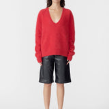 Bassike Deep V Textured Knit in Red