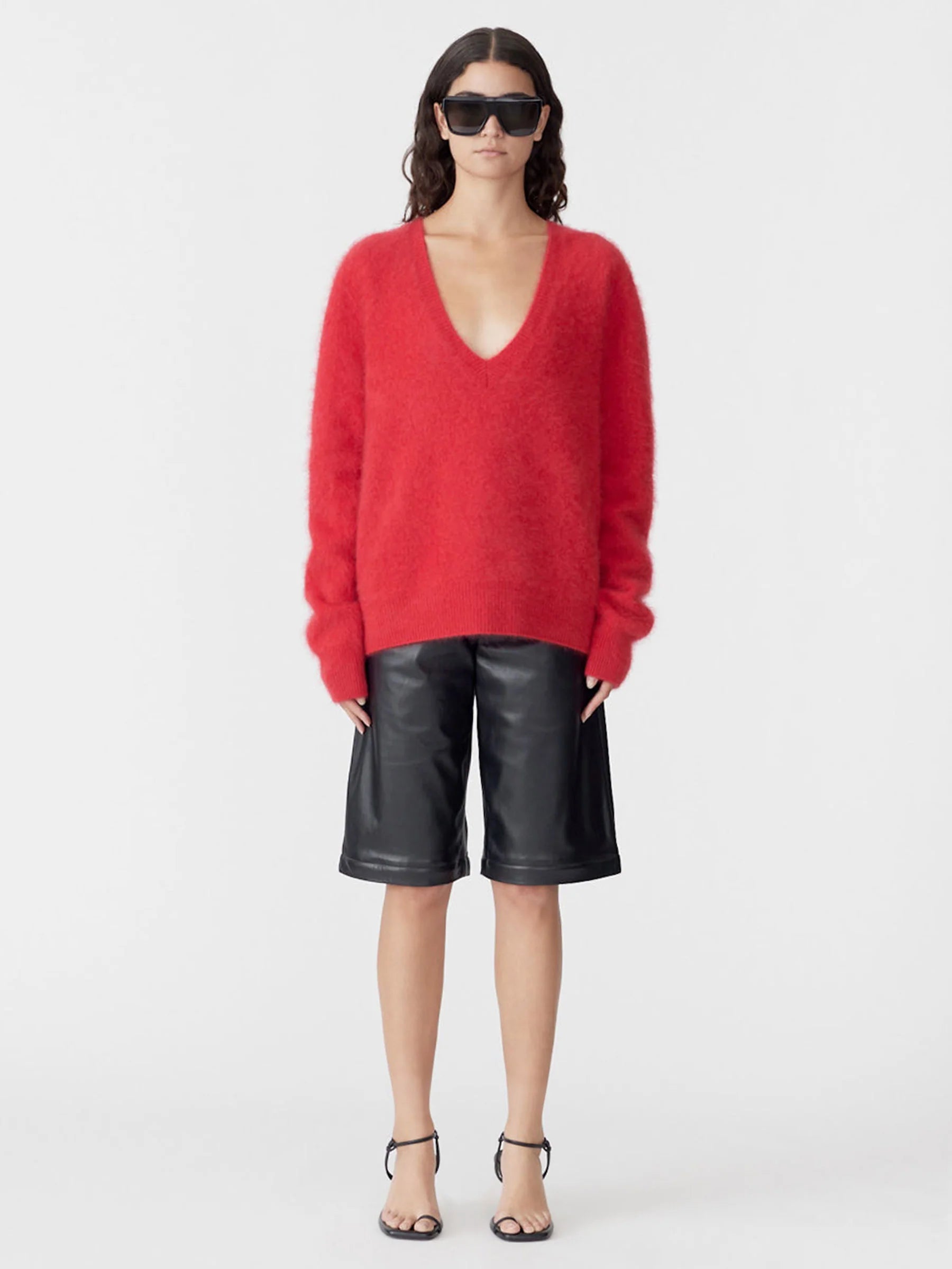 Bassike Deep V Textured Knit in Red