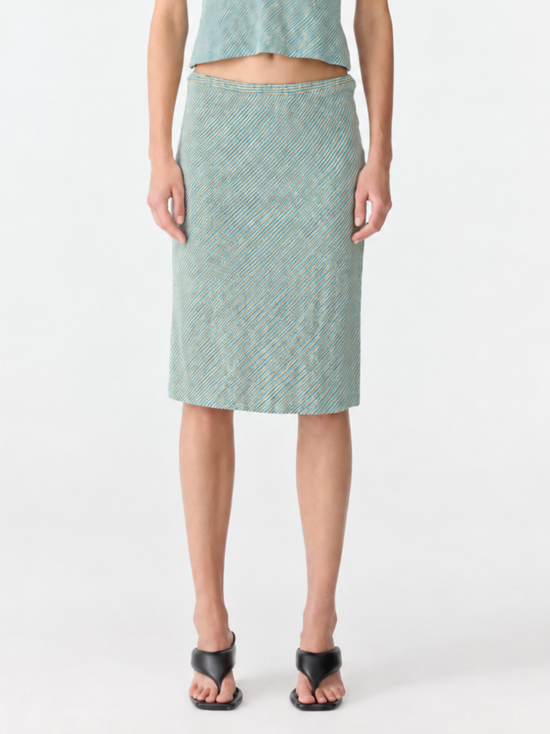Bassike Bias Stripe Skirt in Blue and Brown Stripe - side view