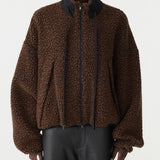 Bassike Boiled Wool Zip Up Jacket in Chocolate Brown - side view