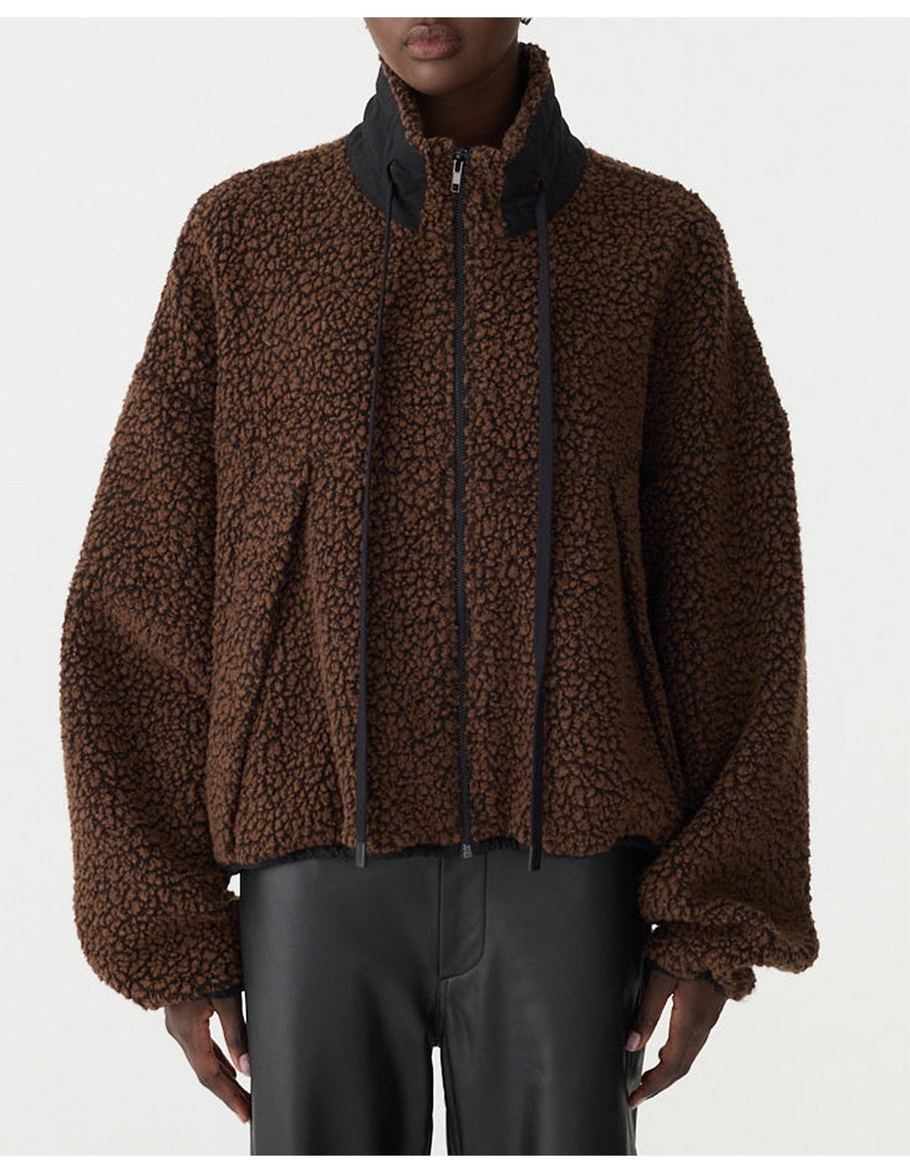 Bassike Boiled Wool Zip Up Jacket in Chocolate Brown - side view