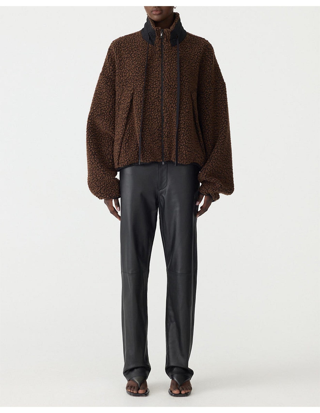 Bassike Boiled Wool Zip Up Jacket in Chocolate Brown